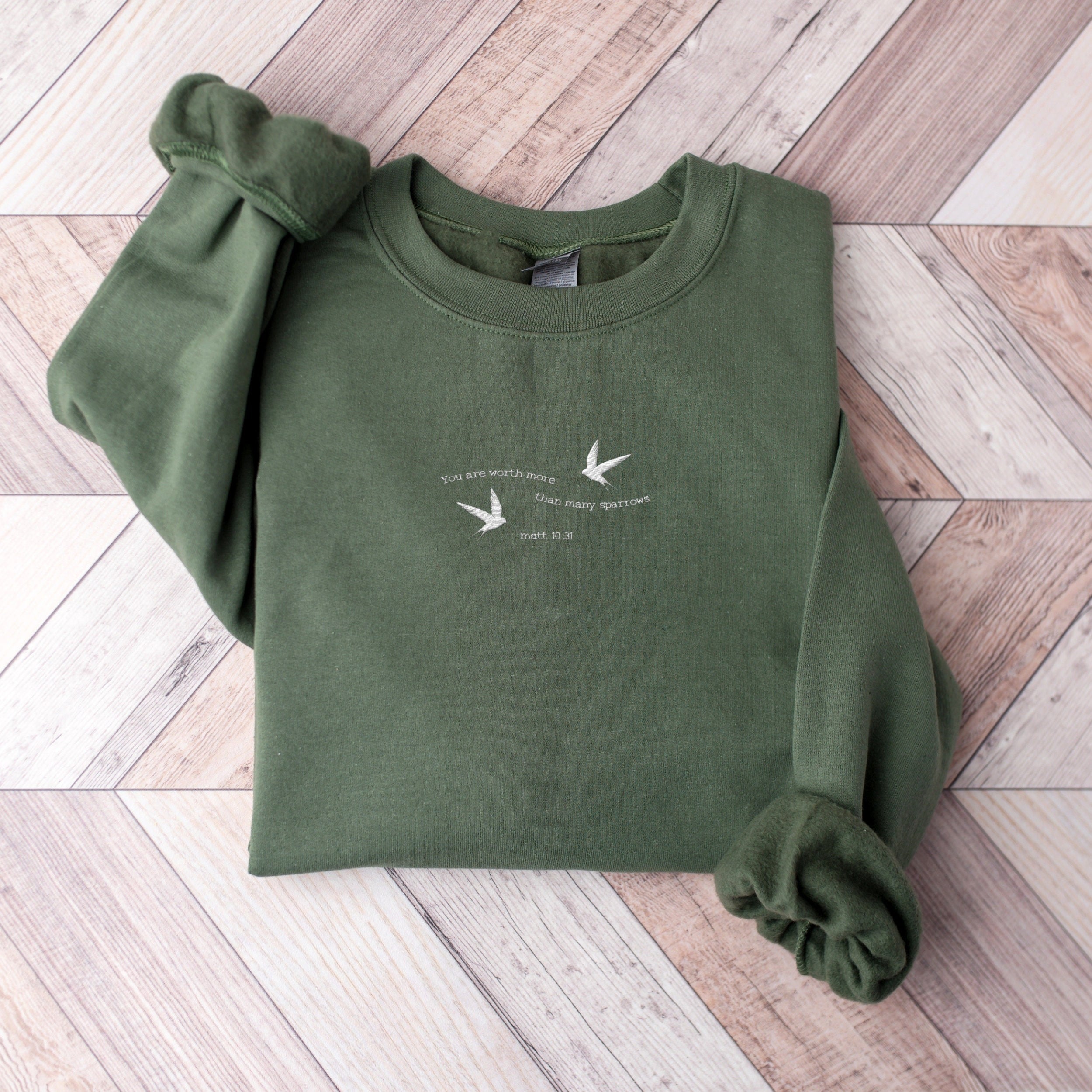 Embroidered Christian Sweatshirt, Embroidered Bible Verse Shirt, 'You Are Worth More Than Sparrows' Shirt, Christian Embroidered Crewneck